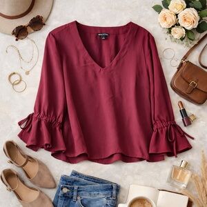 J. Crew Mercantile Soft Boho Romantic Feminine Red Blouse Wine size 6